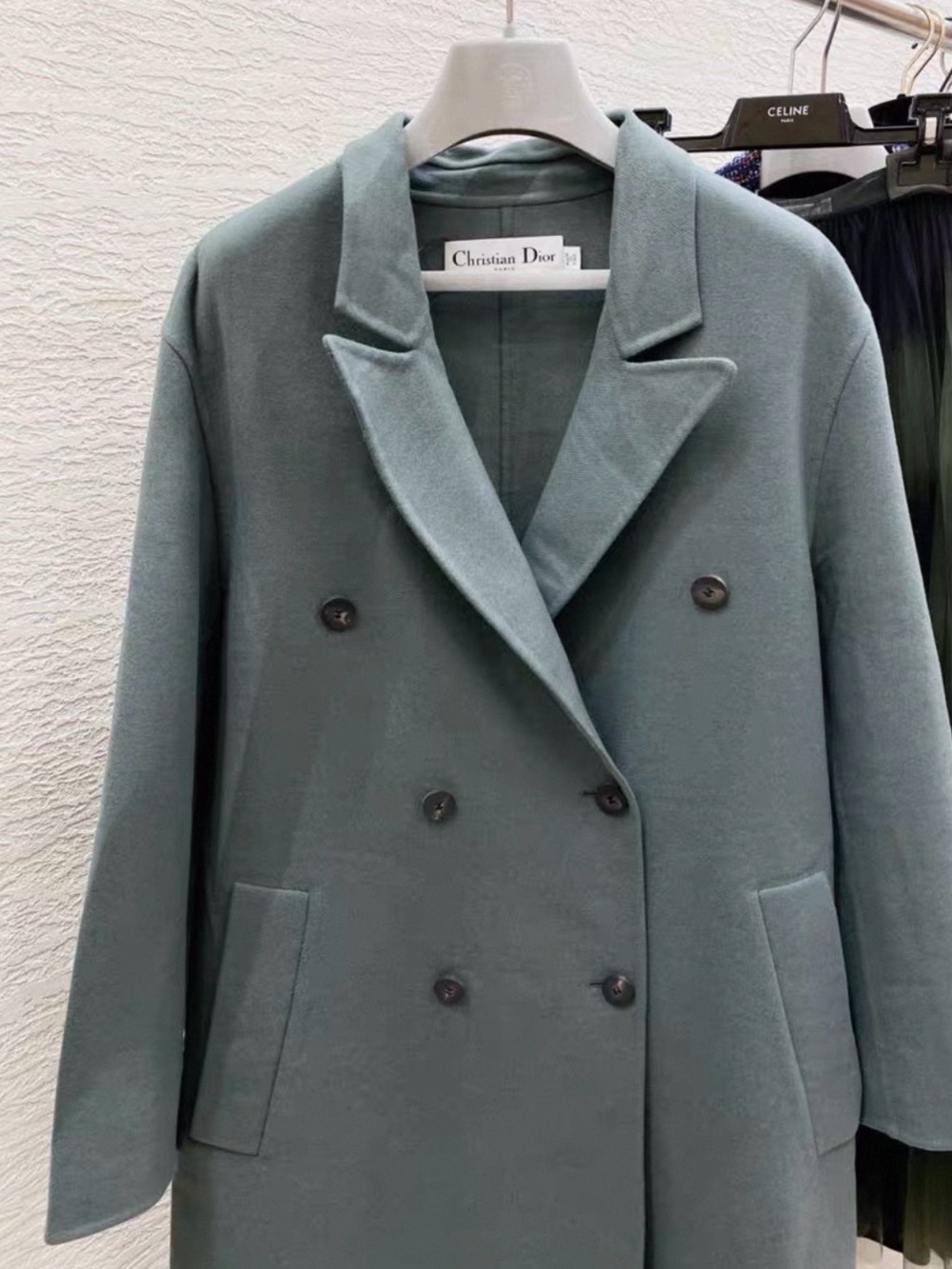 🚩steal Dior Double-Breasted Peacoat in Muted Teal - Picture 3 of 5